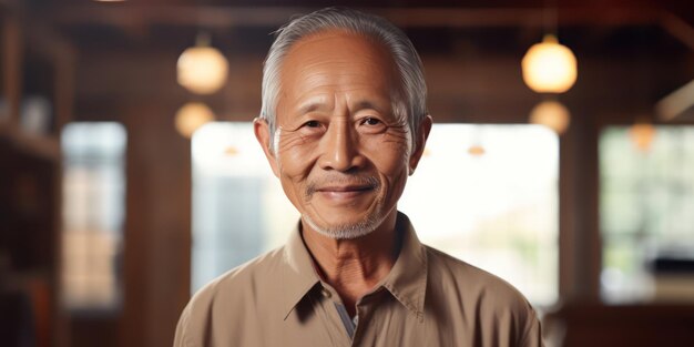 A content smile on the face of a smiling old Asian man