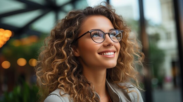 Content woman wearing glasses outdoors