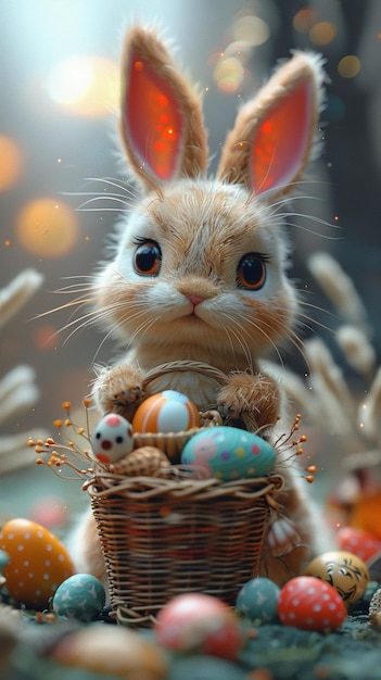 Contented Bunny Enjoying A Picnic Basket Wallpaper