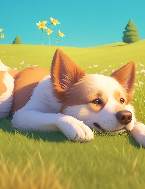 A contented canine lounging in a sundrenched meadow