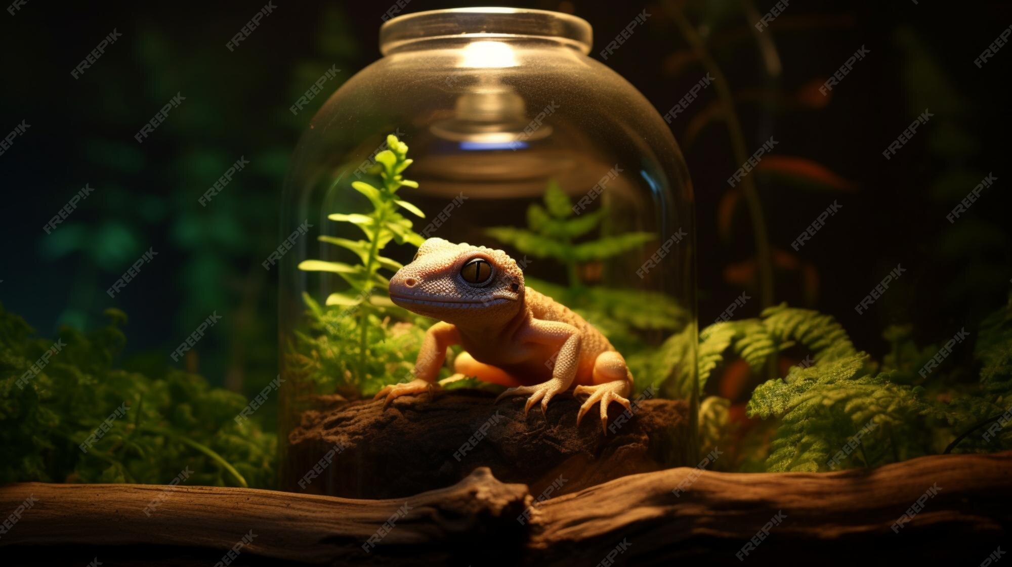 Premium Photo | A contented gecko basking under a heat lamp in a terrarium