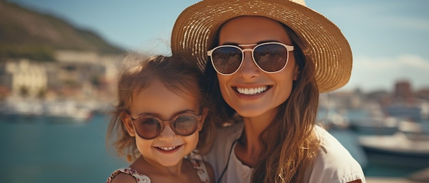 A contented mother and daughter enjoying their summer vacation The idea of family travel and vacation