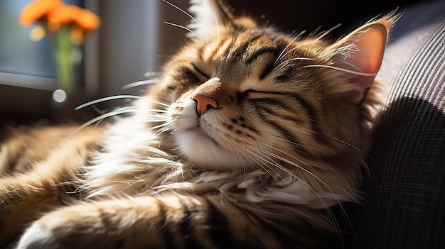 Contented and Relaxed Cat's Expression CloseUp