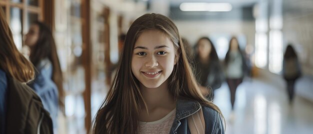 Foto un adolescente soddisfatto che cammina nel corridoio di una scuola superiore