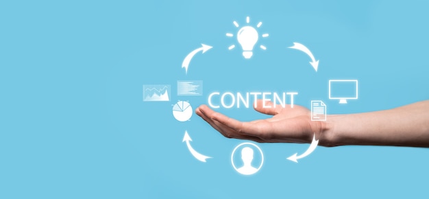 Contentmarketingcyclus - online content creëren, publiceren, distribueren voor een gericht publiek en analyseren.