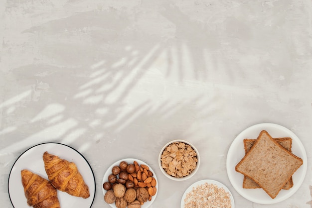 Continental breakfast - toast, croissants, mix nuts, milk