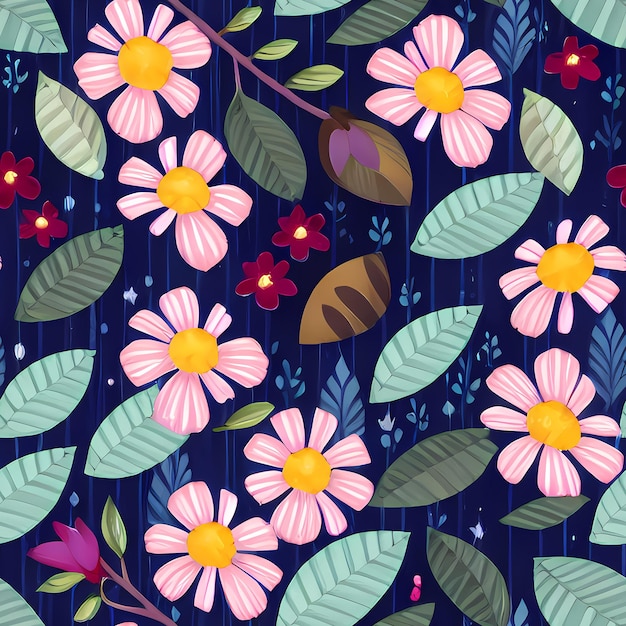 A continuous belt of tropical florals Wallpaper pattern painted in watercolor Generative AI for digital textile cloth backdrop fashion motif