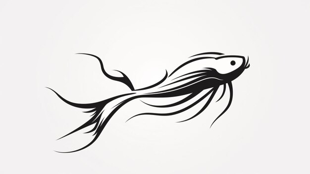 Photo continuous drawing line art fish