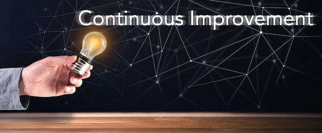 Continuous Improvement and light bulb in hand