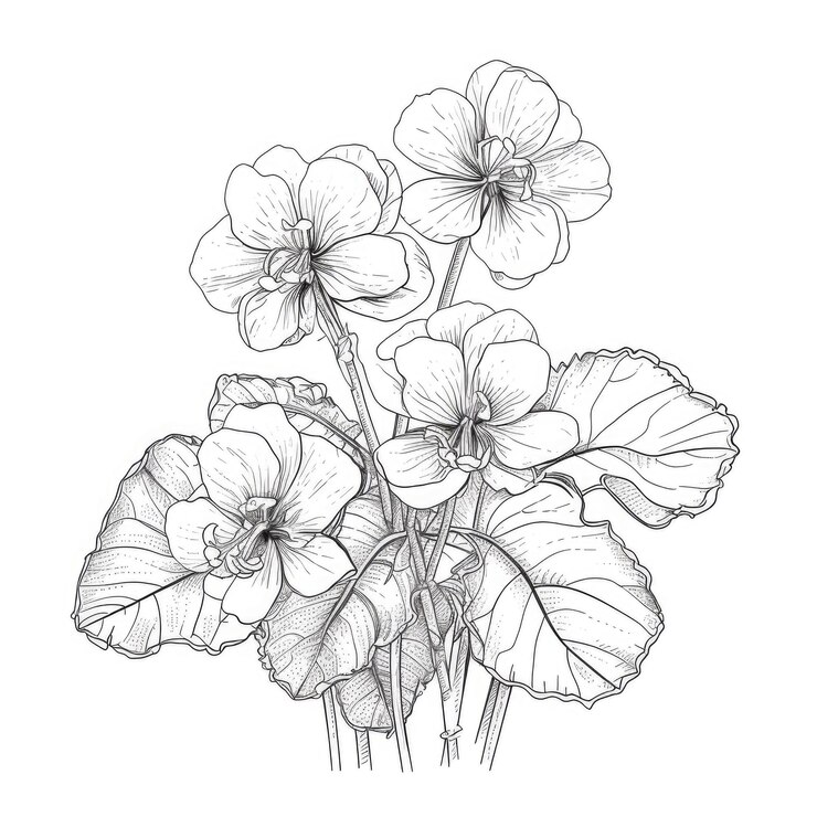 Premium AI Image Continuous Line Art Drawing of African Violet
