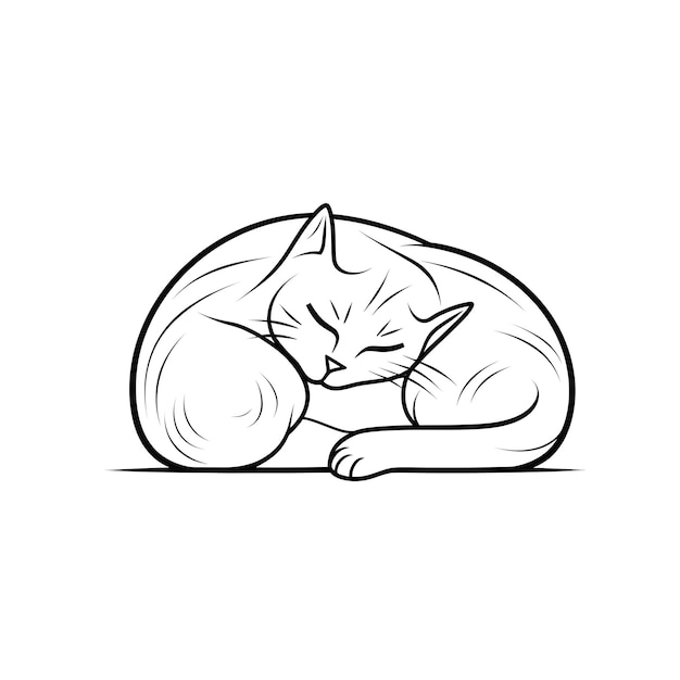 Continuous Line contour of whole body of sleepy cat simple drawing for kids cat