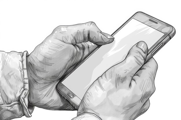 현대적 인 휴대 전화 를 사용 하여 만든 손 의 연속적 인 선 그림