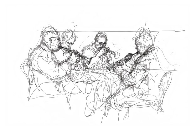 continuous line drawing of jazz music group Music day international jazz day