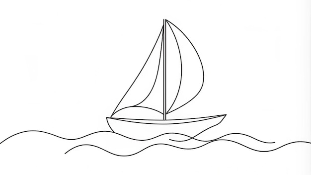Continuous Line Drawing of a Sailboat on Water
