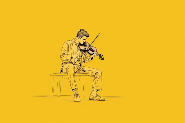 continuous line drawing of sitting violinist playing violin