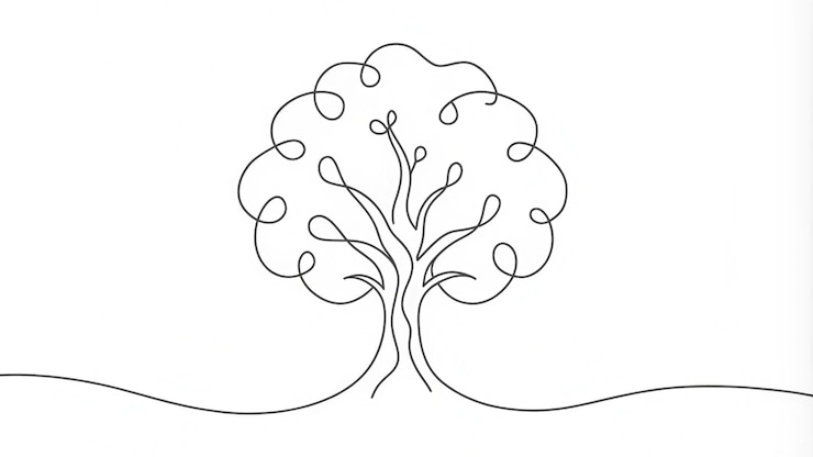 Photo continuous line drawing of a tree trunk with detailed texture for art and design projects