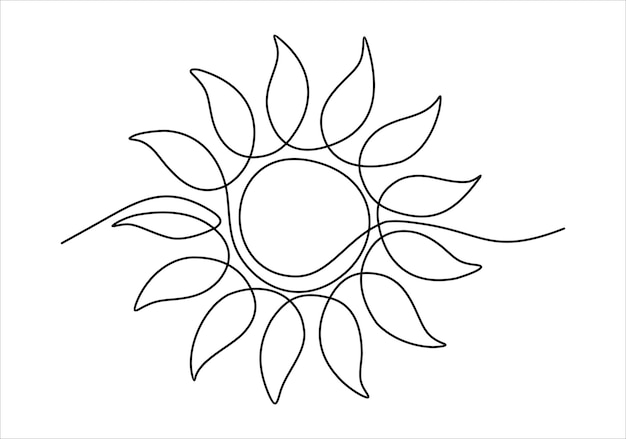 Continuous line sun art Single line sketch sunny summer travel concept