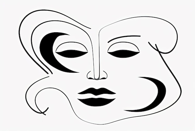 continuous lines of with ink and shape of a head in the style of whimsical illustration