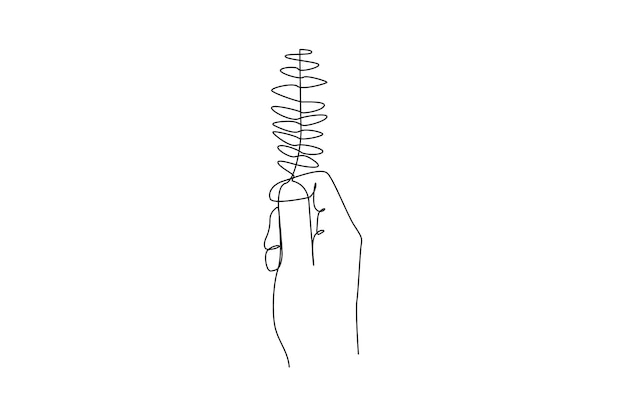 Continuous one line drawing hand holds tree World environment day concept Single line draw design vector graphic illustration