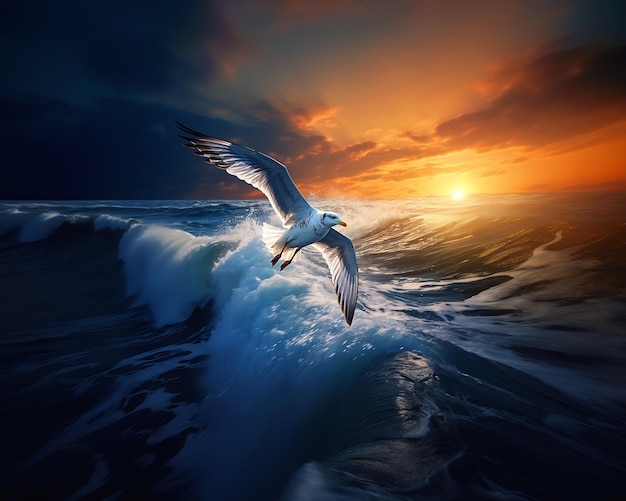 continuous seagull flying wave ocean sunset avatar solitary leading betraying eden doves merged