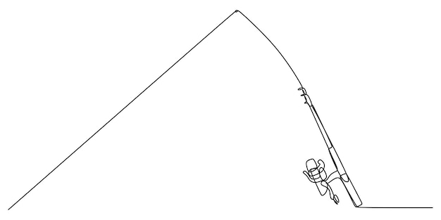 Continuous single one line of fishing tool isolated on white background