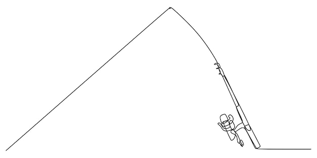 Непрерывная одиночная линия рыболовного инструмента на белом фоне