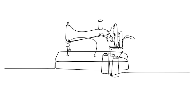 Photo continuous single one line of sewing machine isolated on white background