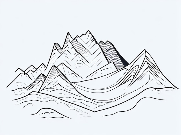 Фото Непрерывная однолинейная чертежка вершины величественного горного хребта