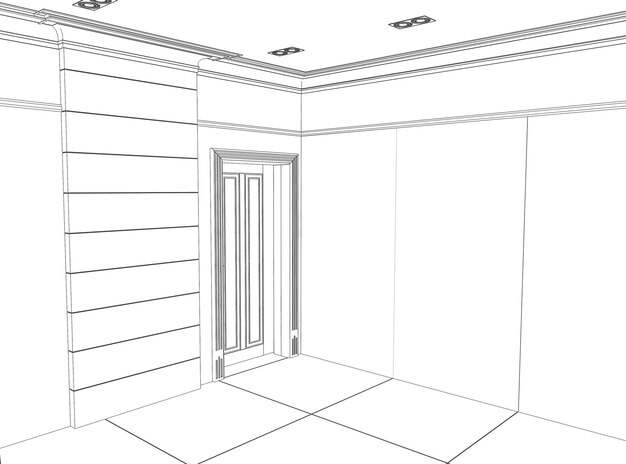 contour visualization of a large empty interior sketch outline cg render