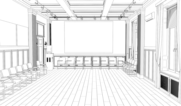 contour visualization of a large empty interior sketch outline