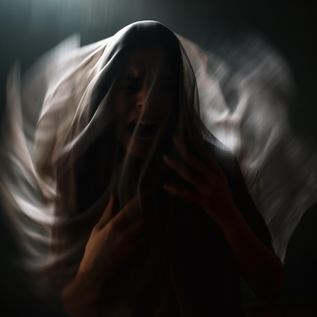 contouren van een schreeuwende huilende vrouw in de donkere horror-nachtmerrie schreeuwen halloween-geest