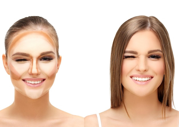 Contouring Make up woman face Contour and highlight makeup