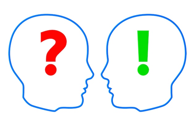 Contours of the heads with question and exclamation marks on a white background