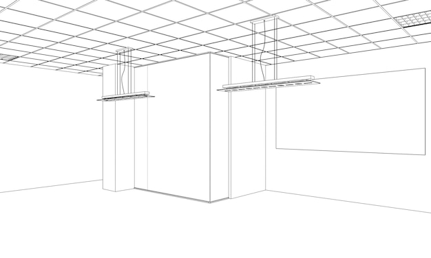 contourvisualisatie van een grote lege schets van een interieur