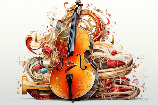 Contrabass decorated with Christmas objects Beautiful illustration picture Generative AI