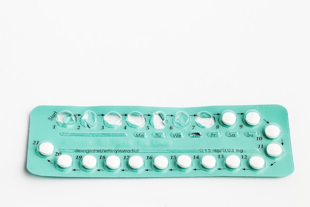 Contraception pills isolated on white