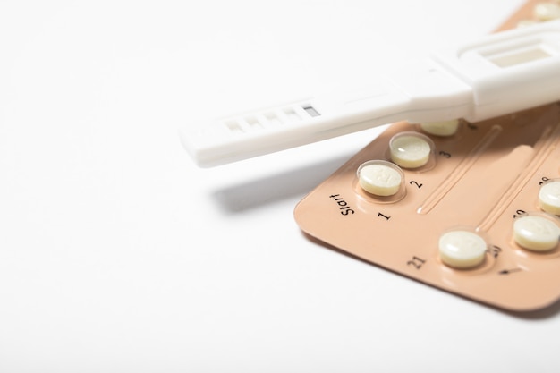 Contraceptive pill blisters on a white background