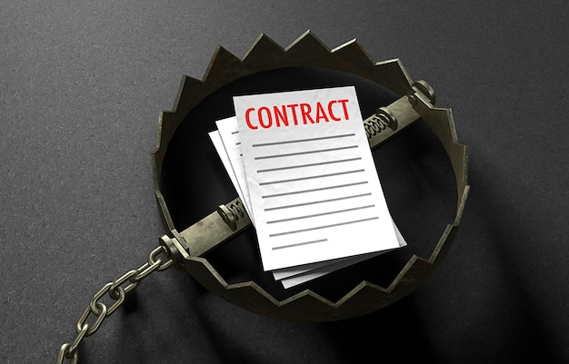 The contract is like bait inside the trap concept contract lures you into trap bear trap with chain