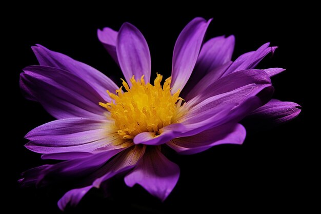 Photo contrast blooms purple and yellow flower on a black background