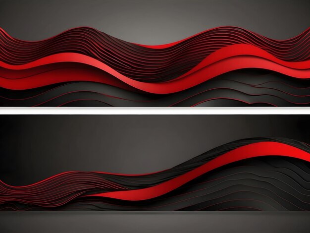 Photo contrast red and black waves with thin lines pattern abstract corporate wavy banner design vector