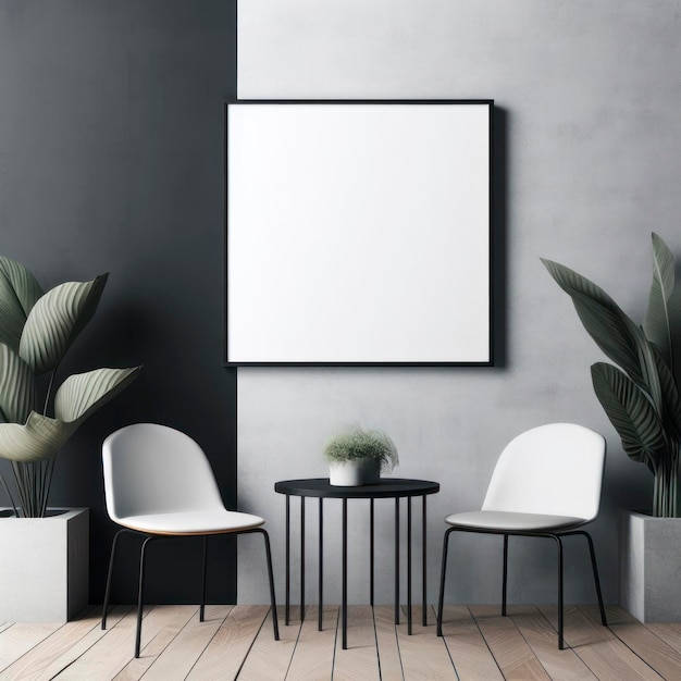 コントラストとシンプルさ 現代的なミニマリストのアレンジメント 壁の背景にモックアップの椅子