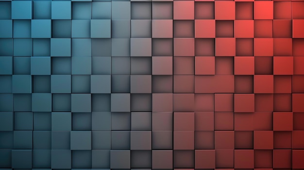 Contrasting blue and red pixel pattern creates abstract square backdrop