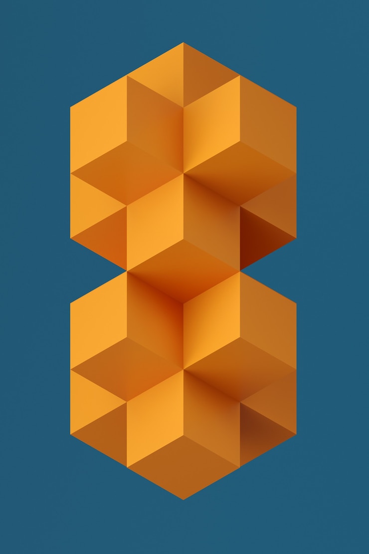Photo contrasting color geometric abstract composition d illustration of a threedimensional figure on a bl...