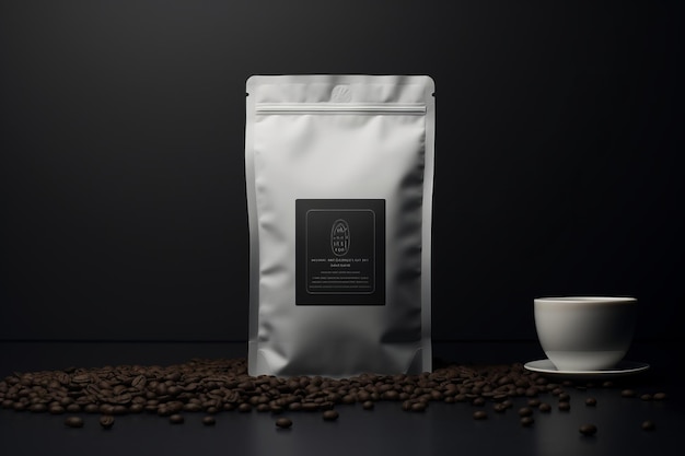 Contrasting Elegance A Black Pack of Coffee on a White Canvas ar 32