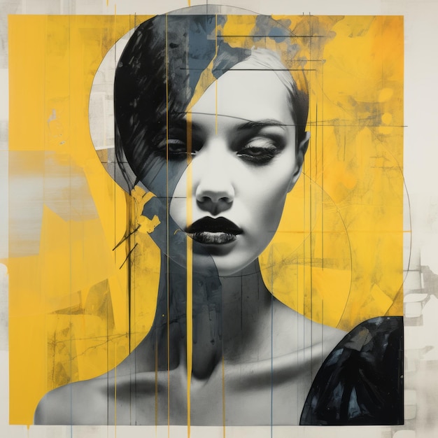 Contrasting Geometries A Black And Yellow Digital Abstract Portrait