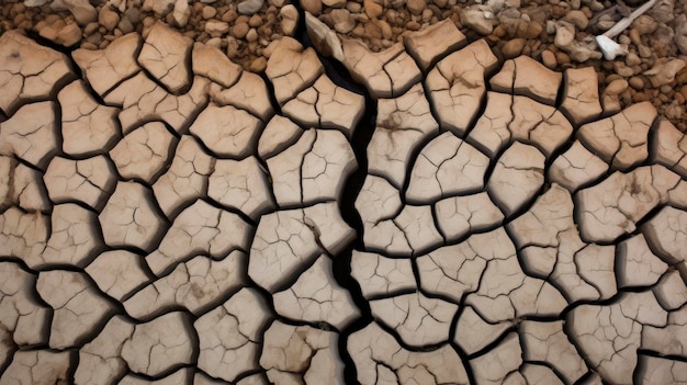 Contrasting textures of a dry cracked riverbed Created with Generative AI technology