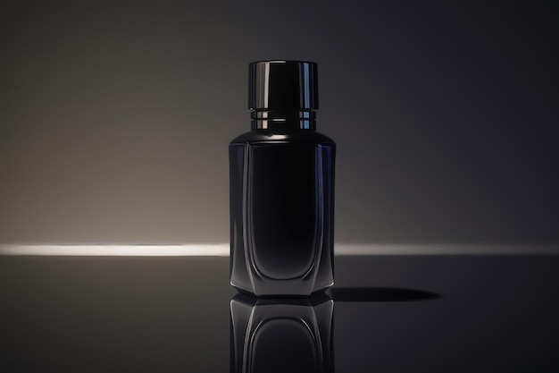 Contrasting tones highlighting a black cosmetic bottle with backlighting AI generated