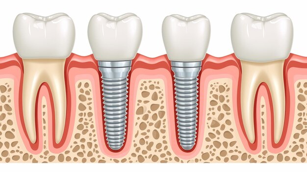 Foto implanti dentali in contrasto con opzioni dentali che mostrano testo descrittivo per ogni confronto