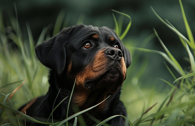 Photo contrived elegance rottweiler dog in dark navy and light brown