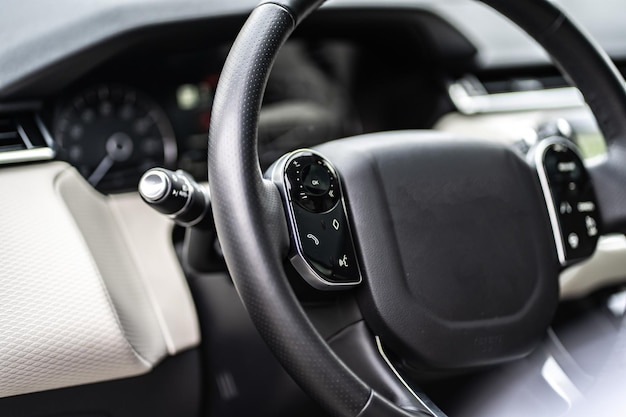 Control panel dashboard car fragment. Automatic transmission gear shift in car